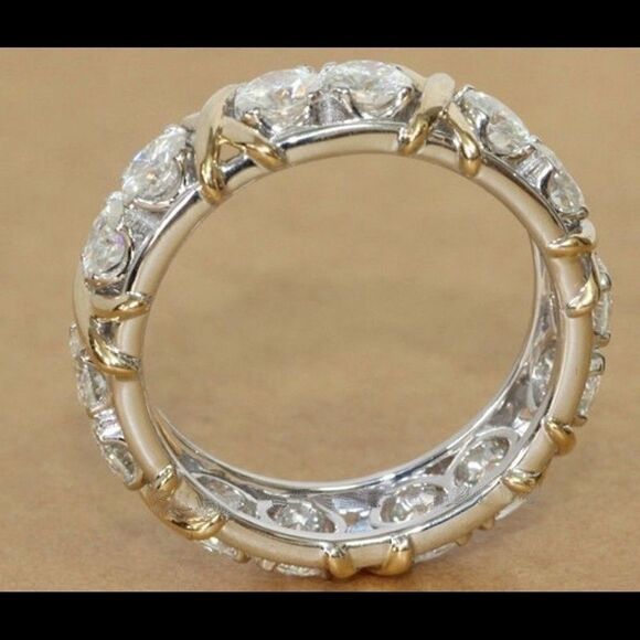 Two Tone X O Eternity wedding Band Ring - Picture 3 of 4